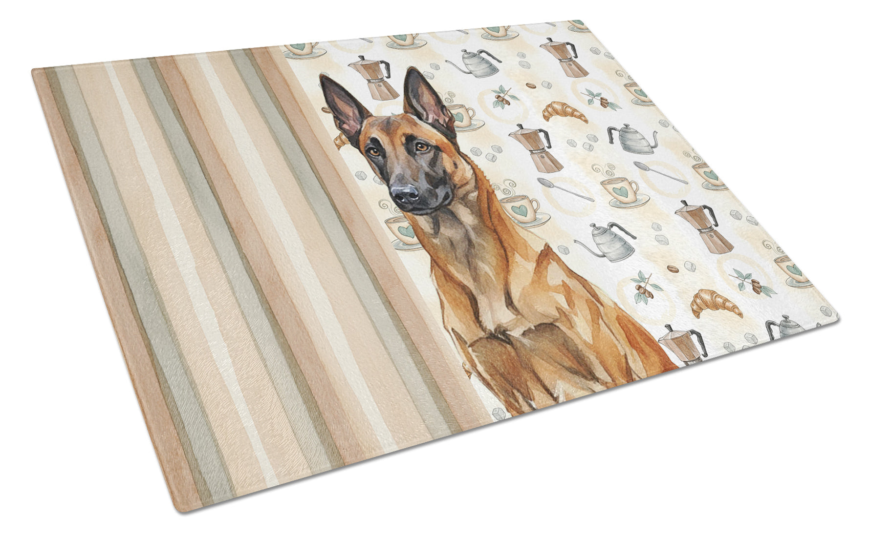 Mahogany Belgian Malinois Coffee Bar Cutting Board Tempered Glass Kitchen Cutting Surface, Heat Resistant Chopping, Non-Slip Feet, Food Prep & Serving