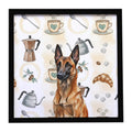 Mahogany Belgian Malinois Coffee Bar Framed Metal Print Bathroom, Kitchen, Office, Home Decor Wall Art Ready to Hang, Square, 8X8