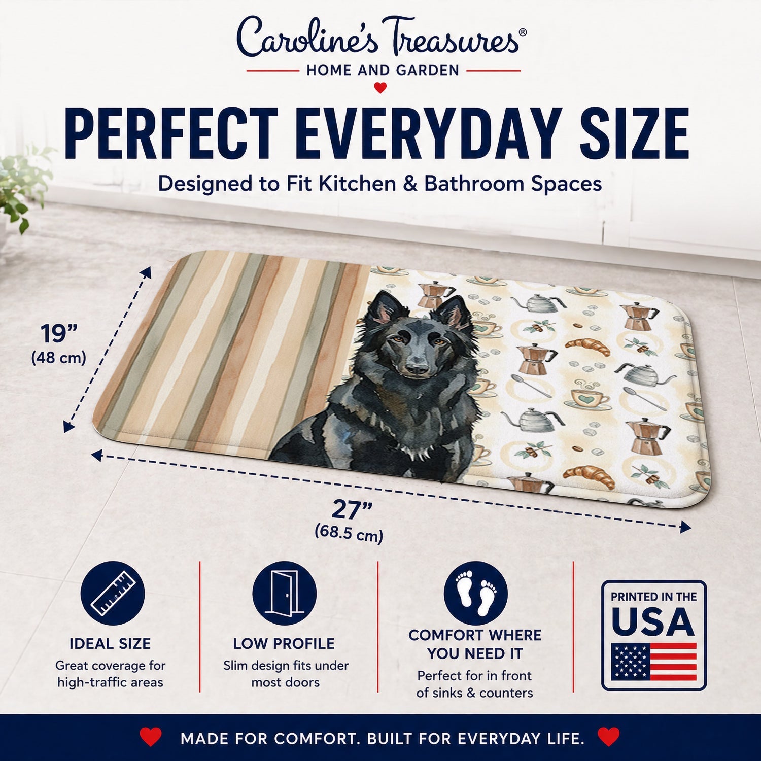 Belgian Sheepdog Groenendael Coffee Bar Memory Foam Kitchen Mat Machine Washable Anti-Fatigue Cushion Comfort Bath or Kitchen Rug