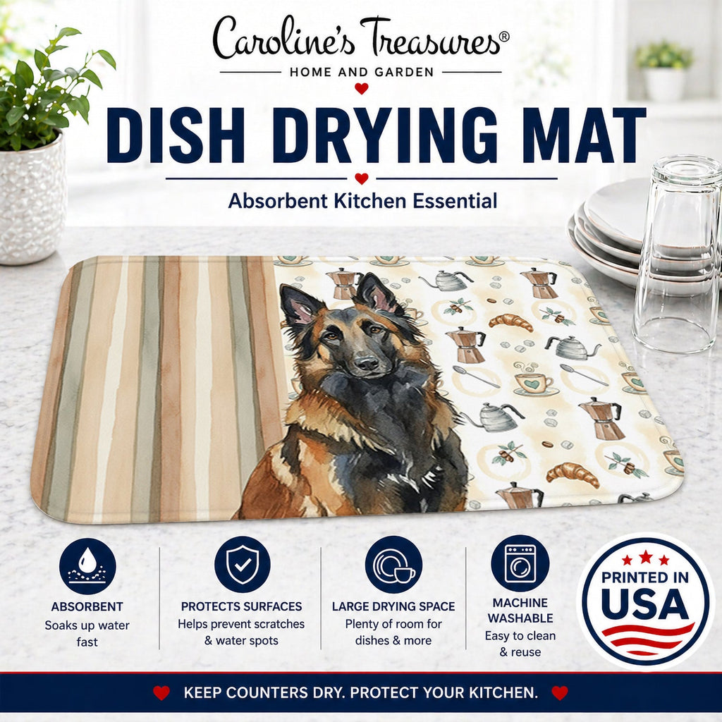 Belgian Tervuren Coffee Bar Dish Drying Mat Absorbent Dish Drying Mat Pad for Kitchen Counter Dish Drainer Mat for Countertop, 14 x 21", Multicolor
