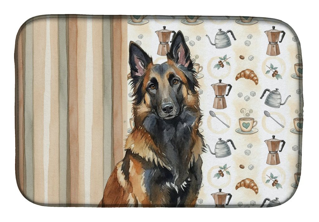 Belgian Tervuren Coffee Bar Dish Drying Mat Absorbent Dish Drying Mat Pad for Kitchen Counter Dish Drainer Mat for Countertop, 14 x 21", Multicolor