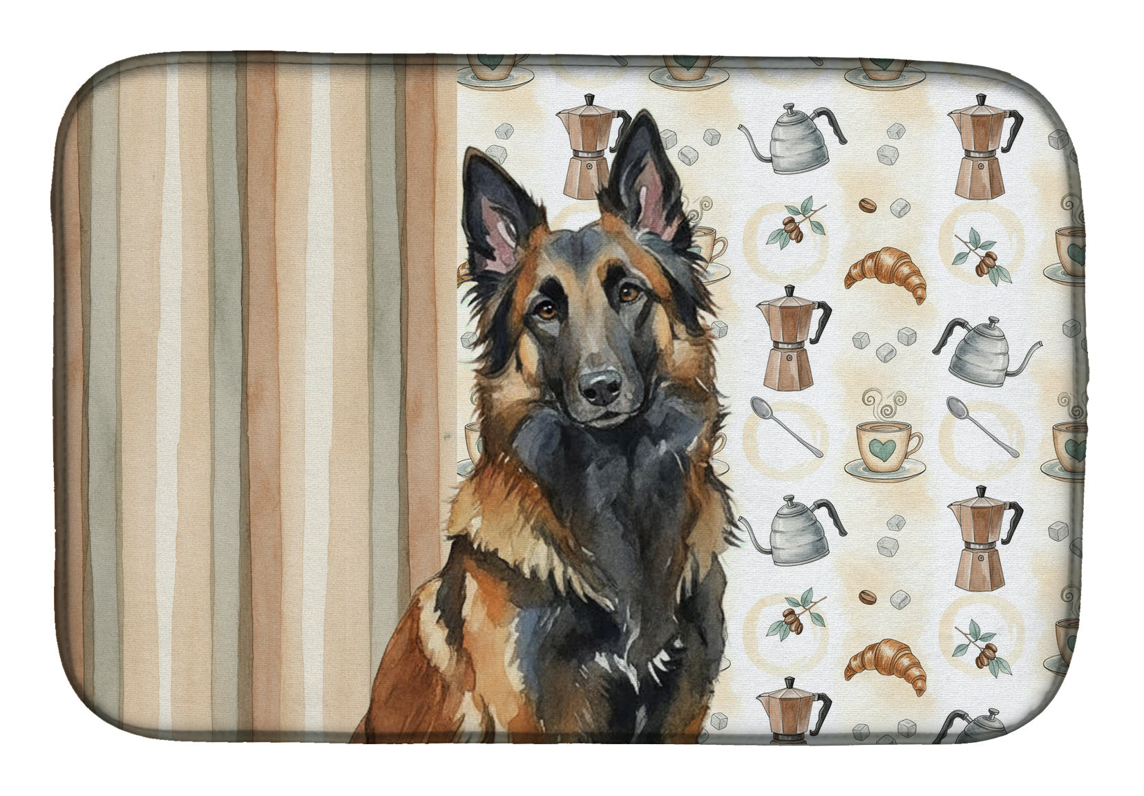 Belgian Tervuren Coffee Bar Dish Drying Mat Absorbent Dish Drying Mat Pad for Kitchen Counter Dish Drainer Mat for Countertop, 14 x 21", Multicolor