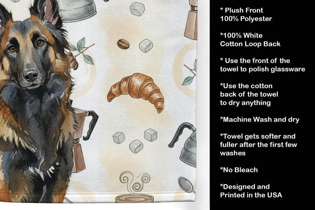Belgian Tervuren Coffee Bar Kitchen Towel Velour Plush Front and Cotton Loop Back Machine Washable