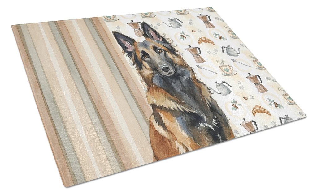 Belgian Tervuren Coffee Bar Cutting Board Tempered Glass Kitchen Cutting Surface, Heat Resistant Chopping, Non-Slip Feet, Food Prep & Serving