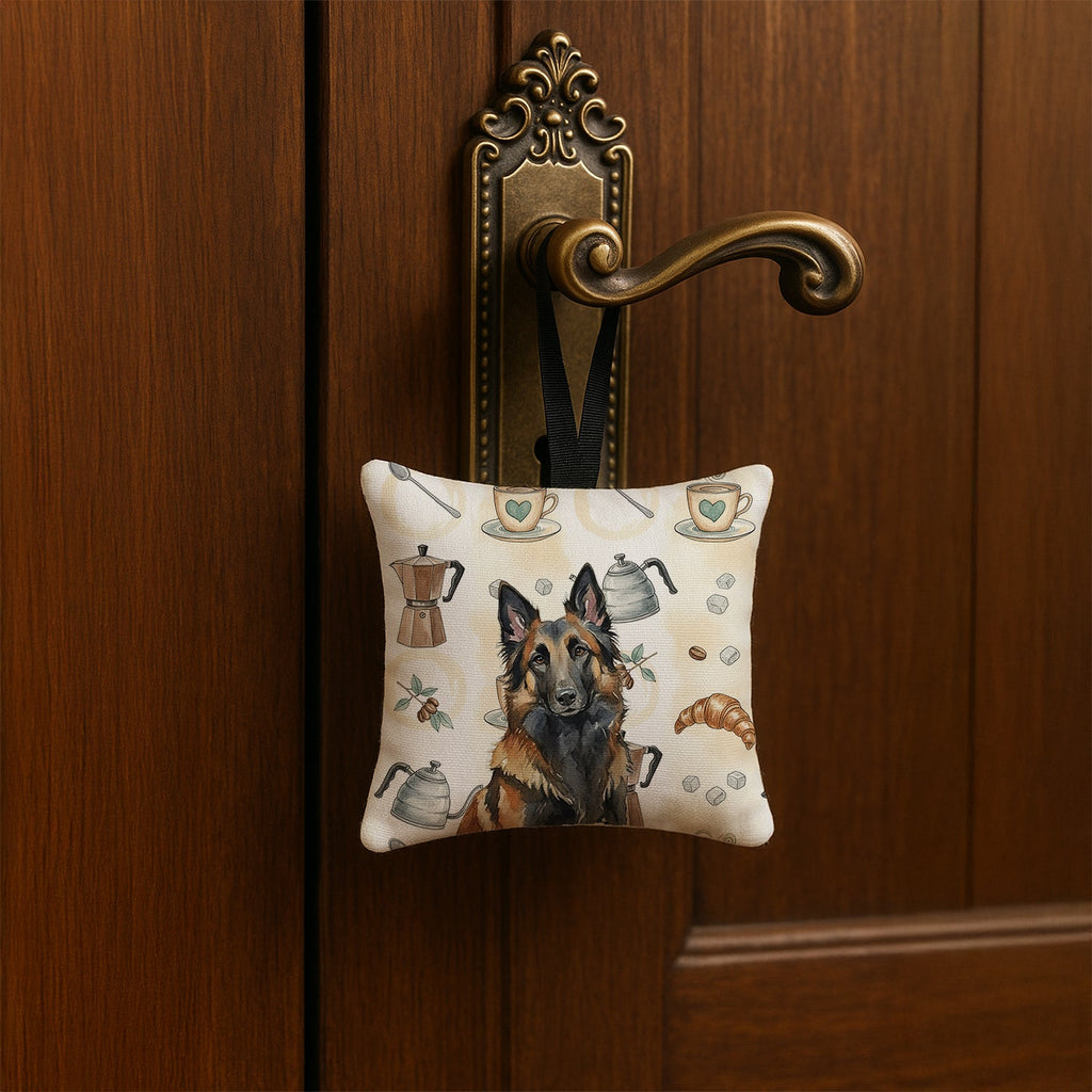 Belgian Tervuren Coffee Bar Hanging Square Fabric Ornament 3.5 � 3.5 Decorative Door-Knob & Tree Hanger, Soft Fabric