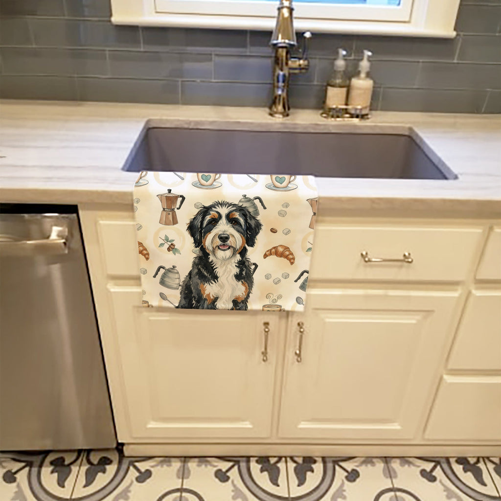 Berndoodle Coffee Bar Kitchen Towel Velour Plush Front and Cotton Loop Back Machine Washable