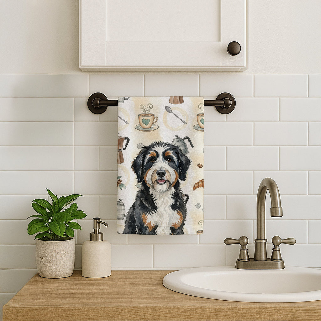 Berndoodle Coffee Bar Kitchen Towel Velour Plush Front and Cotton Loop Back Machine Washable