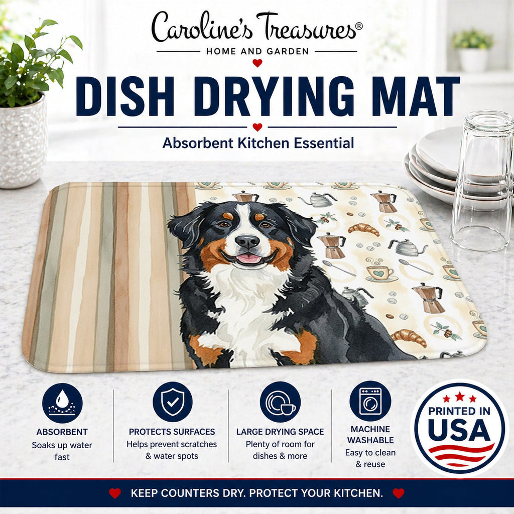 Bernese Mountain Dog Coffee Bar Dish Drying Mat Absorbent Dish Drying Mat Pad for Kitchen Counter Dish Drainer Mat for Countertop, 14 x 21", Multicolor
