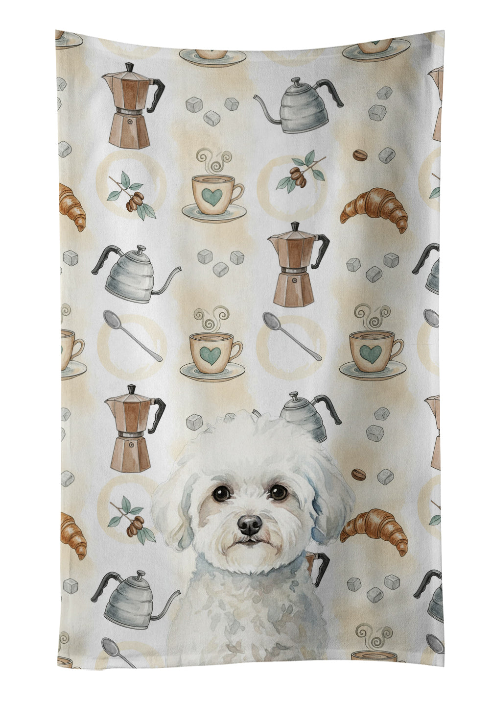 Bichon Frise Coffee Bar Kitchen Towel Velour Plush Front and Cotton Loop Back Machine Washable