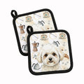 White and Cream Bichon Frise Coffee Bar Pot Holder Set of 2 Heat Resistant Quilted Hot Pads 7.5 x 7.5 Inch, Insulated Kitchen Trivets for Cooking & Baking