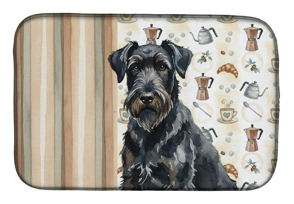 Black Russian Terrier Coffee Bar Dish Drying Mat Absorbent Dish Drying Mat Pad for Kitchen Counter Dish Drainer Mat for Countertop, 14 x 21", Multicolor
