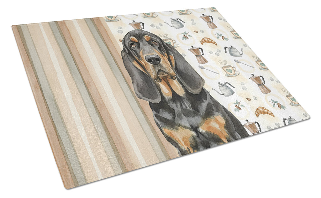 Black and Tan Bloodhound Coffee Bar Cutting Board Tempered Glass Kitchen Cutting Surface, Heat Resistant Chopping, Non-Slip Feet, Food Prep & Serving