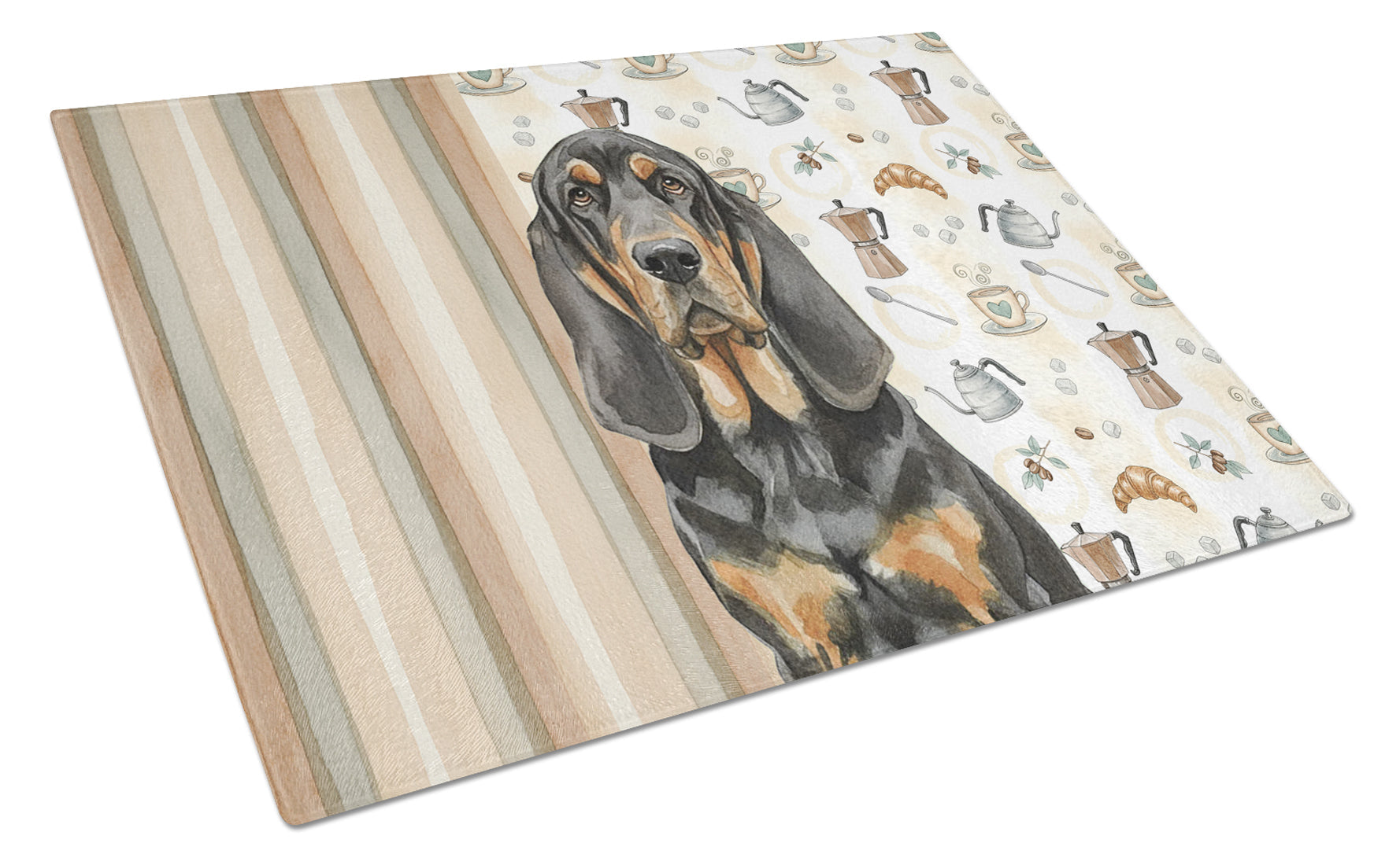 Black and Tan Bloodhound Coffee Bar Cutting Board Tempered Glass Kitchen Cutting Surface, Heat Resistant Chopping, Non-Slip Feet, Food Prep & Serving