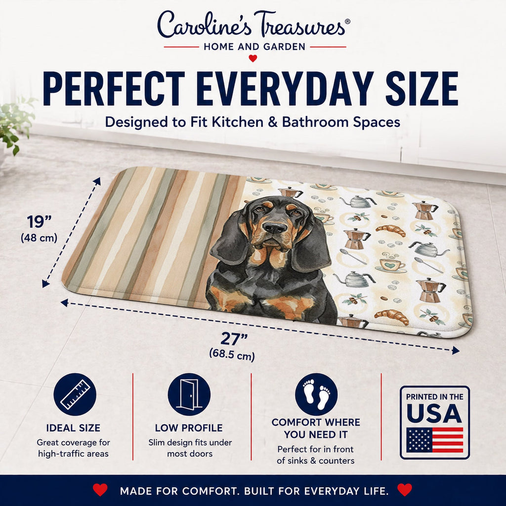 Black and Tan Bloodhound Coffee Bar Memory Foam Kitchen Mat Machine Washable Anti-Fatigue Cushion Comfort Bath or Kitchen Rug