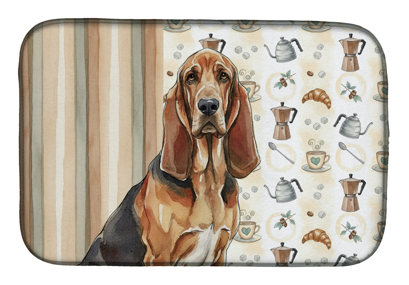 Liver and Tan Bloodhound Coffee Bar Dish Drying Mat Absorbent Dish Drying Mat Pad for Kitchen Counter Dish Drainer Mat for Countertop, 14 x 21", Multicolor