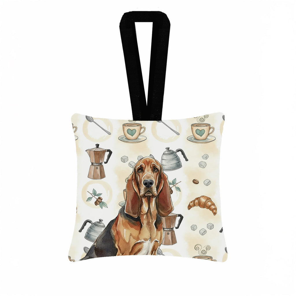 Liver and Tan Bloodhound Coffee Bar Hanging Square Fabric Ornament 3.5 � 3.5 Decorative Door-Knob & Tree Hanger, Soft Fabric