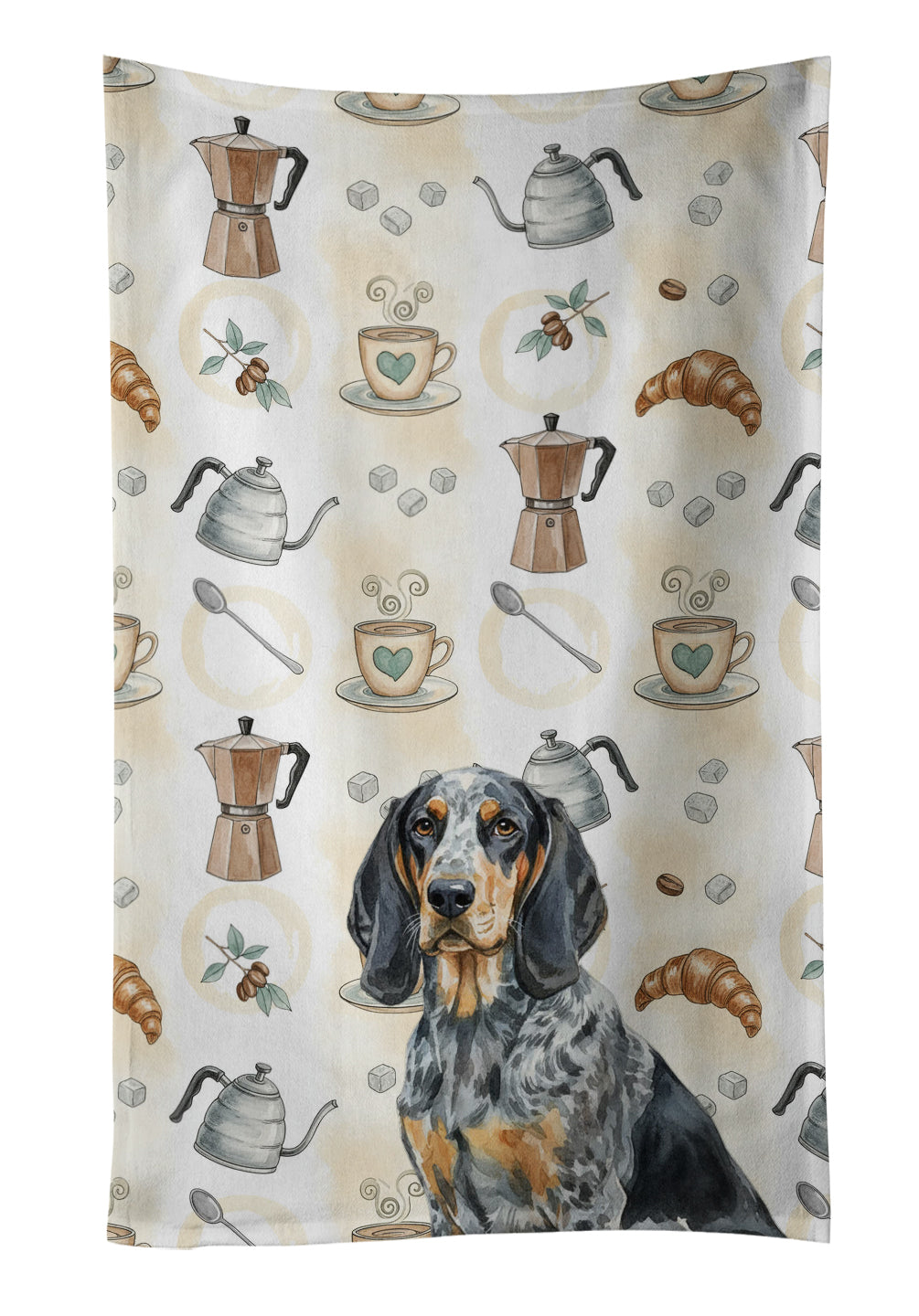 Bluetick Coonhound Coffee Bar Kitchen Towel Velour Plush Front and Cotton Loop Back Machine Washable