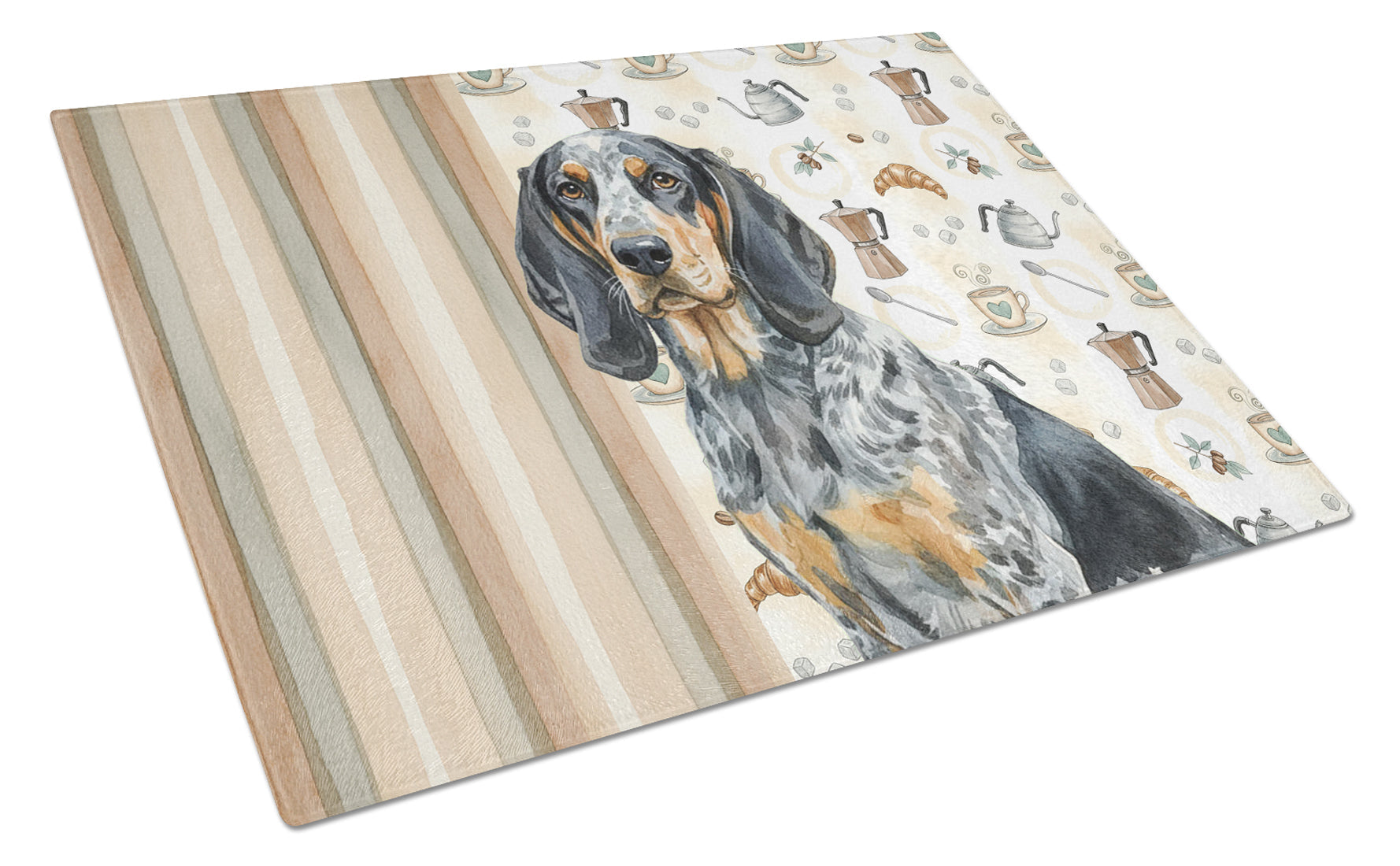 Bluetick Coonhound Coffee Bar Cutting Board Tempered Glass Kitchen Cutting Surface, Heat Resistant Chopping, Non-Slip Feet, Food Prep & Serving