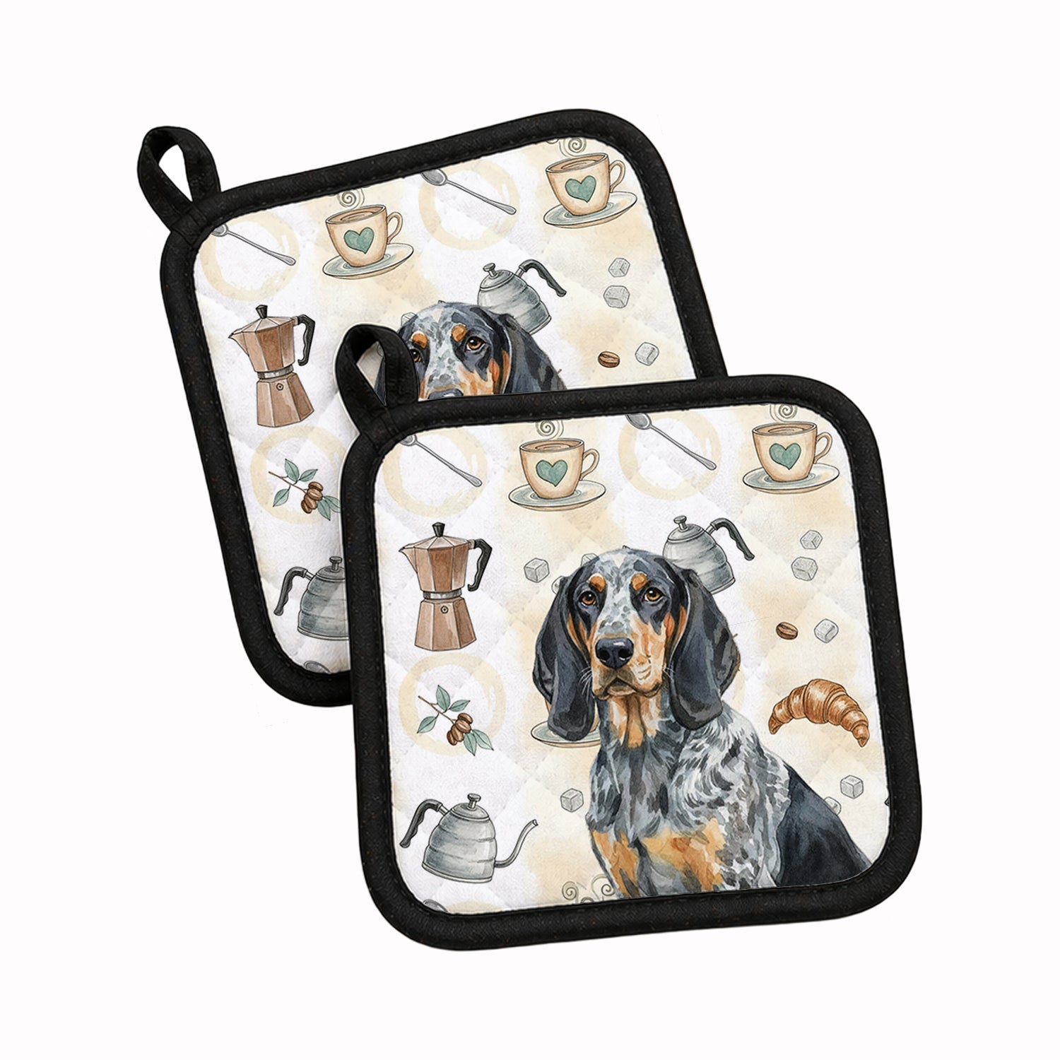 Bluetick Coonhound Coffee Bar Pot Holder Set of 2 Heat Resistant Quilted Hot Pads 7.5 x 7.5 Inch, Insulated Kitchen Trivets for Cooking & Baking