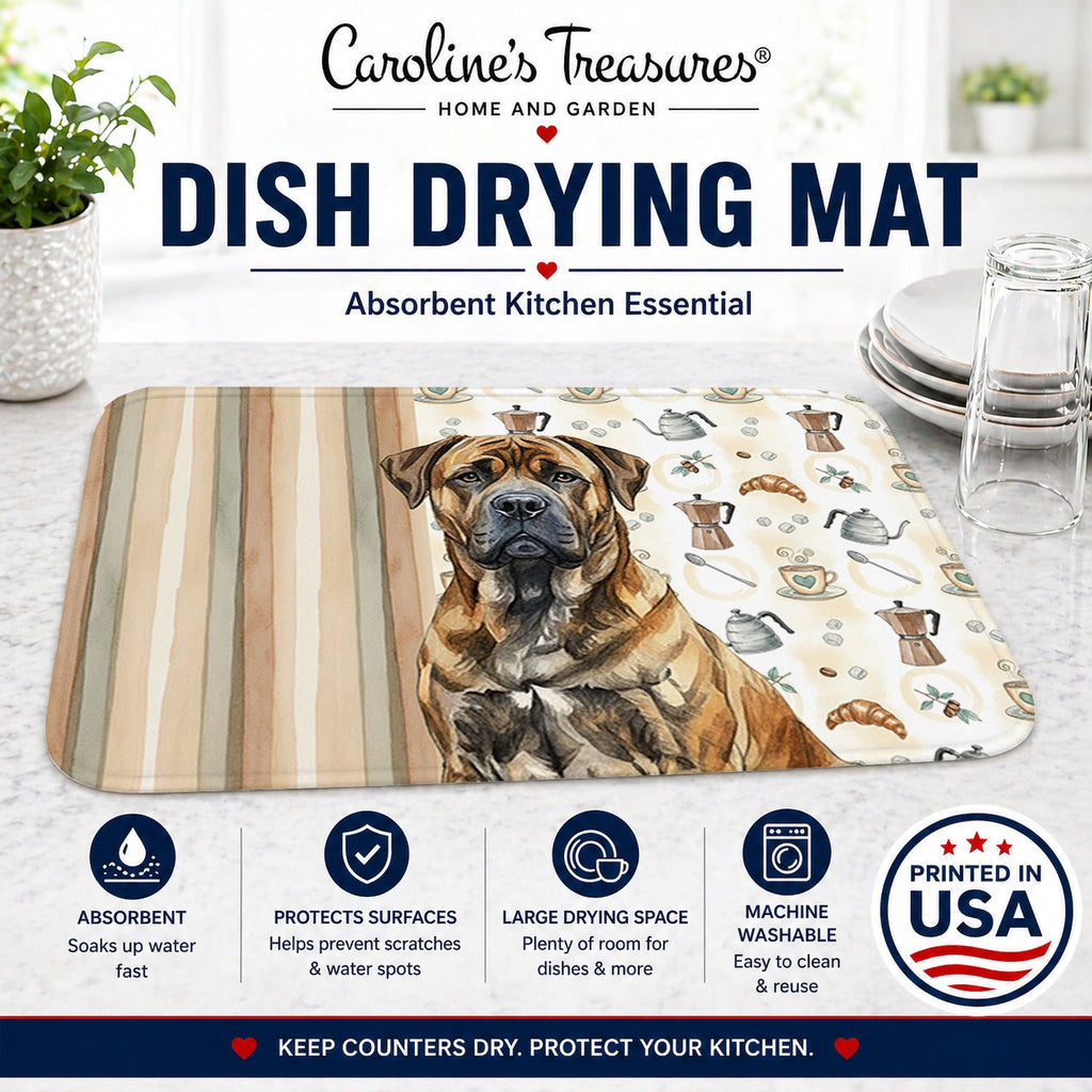 Brindle Boerboel Coffee Bar Dish Drying Mat Absorbent Dish Drying Mat Pad for Kitchen Counter Dish Drainer Mat for Countertop, 14 x 21", Multicolor