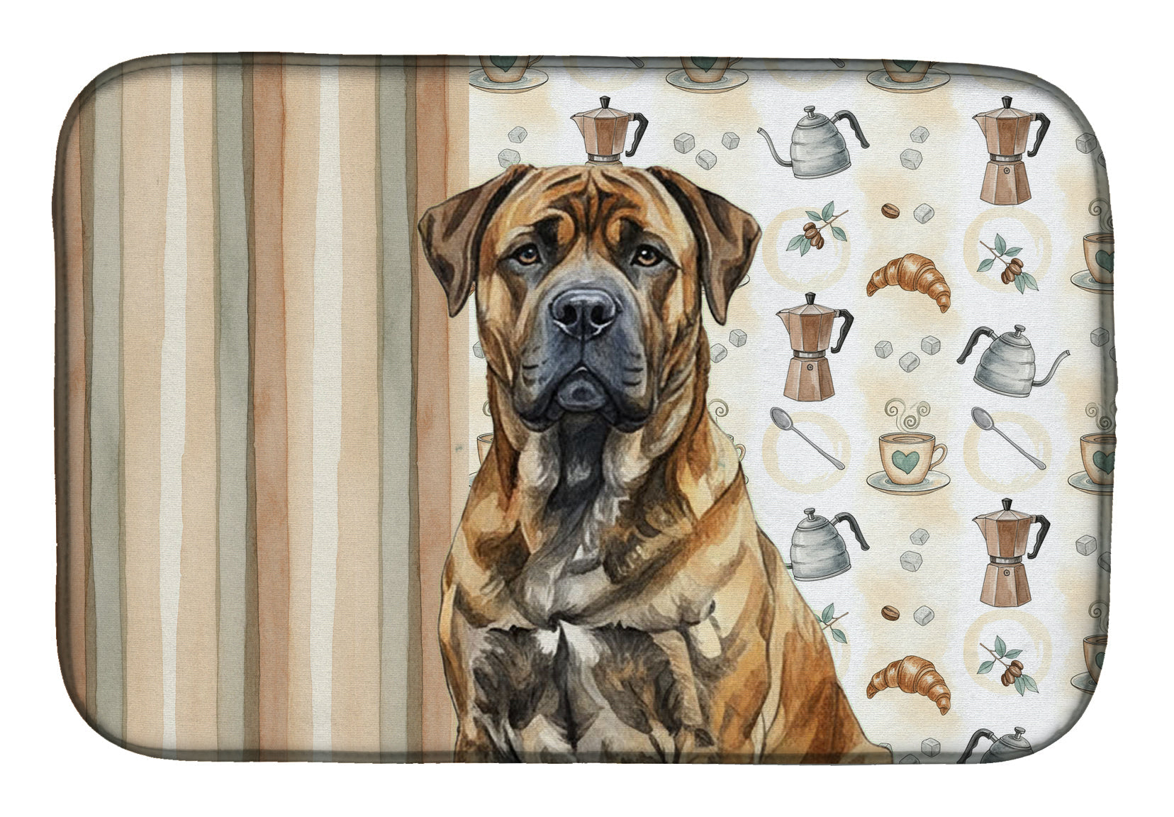 Brindle Boerboel Coffee Bar Dish Drying Mat Absorbent Dish Drying Mat Pad for Kitchen Counter Dish Drainer Mat for Countertop, 14 x 21", Multicolor