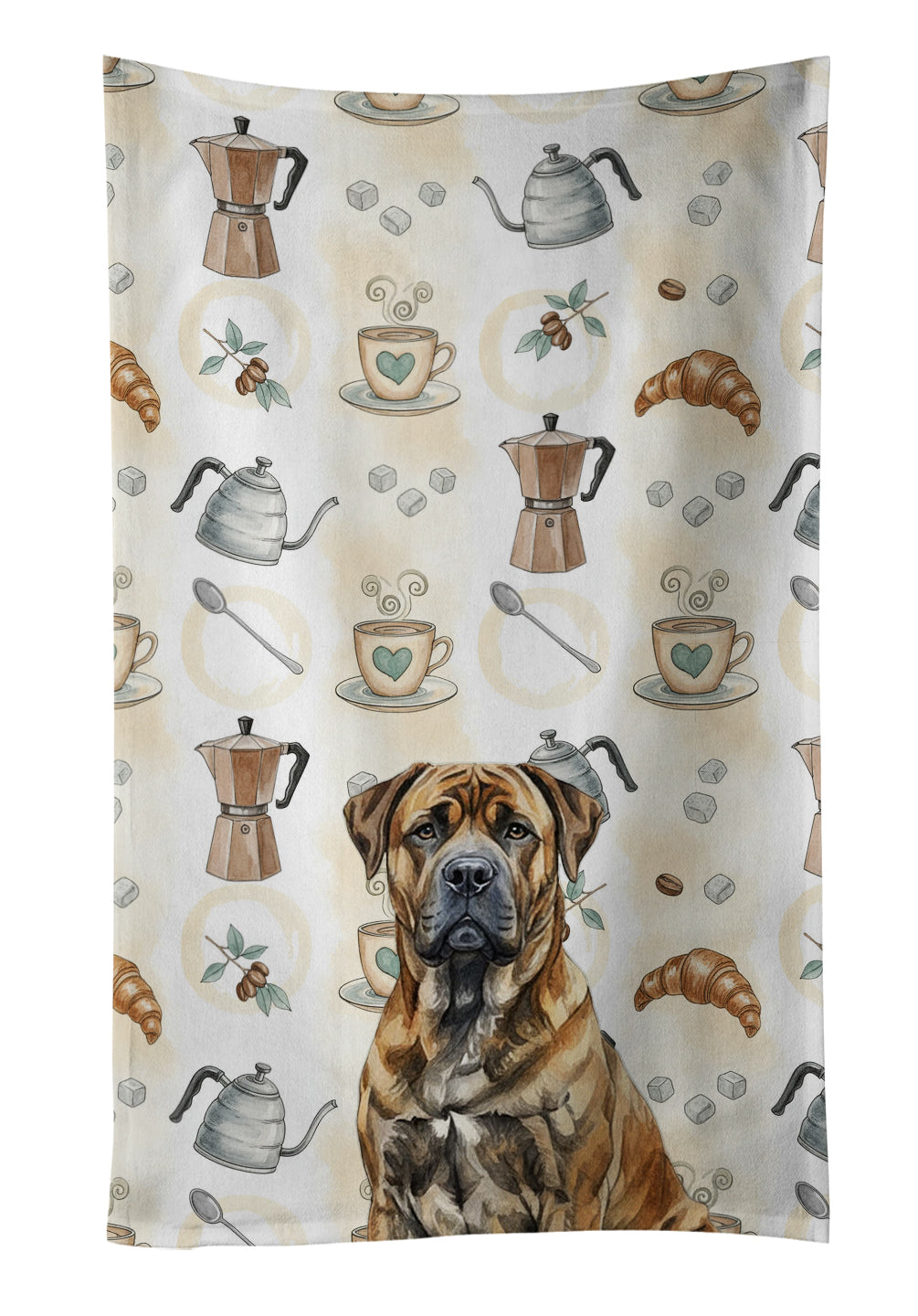 Brindle Boerboel Coffee Bar Kitchen Towel Velour Plush Front and Cotton Loop Back Machine Washable