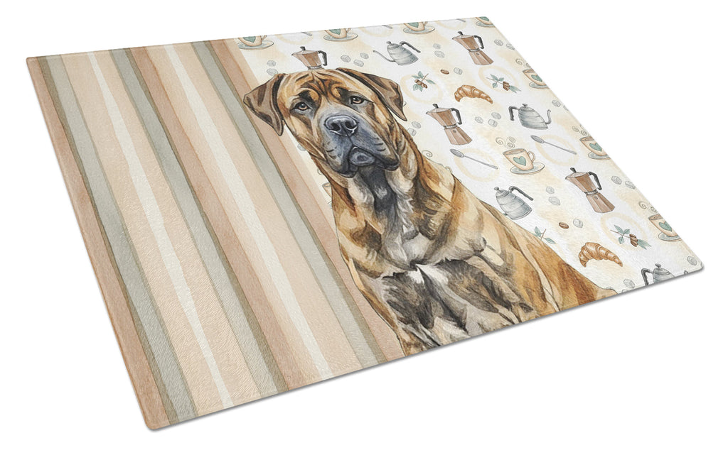 Brindle Boerboel Coffee Bar Cutting Board Tempered Glass Kitchen Cutting Surface, Heat Resistant Chopping, Non-Slip Feet, Food Prep & Serving