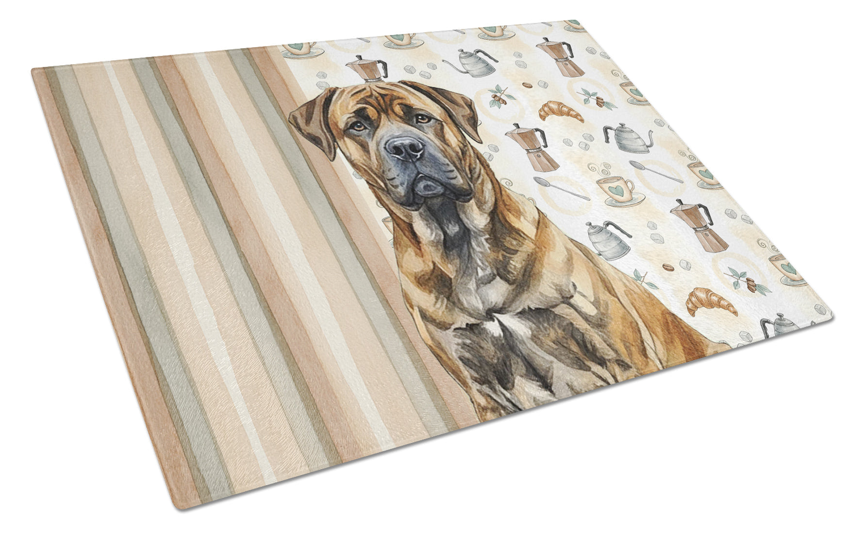 Brindle Boerboel Coffee Bar Cutting Board Tempered Glass Kitchen Cutting Surface, Heat Resistant Chopping, Non-Slip Feet, Food Prep & Serving