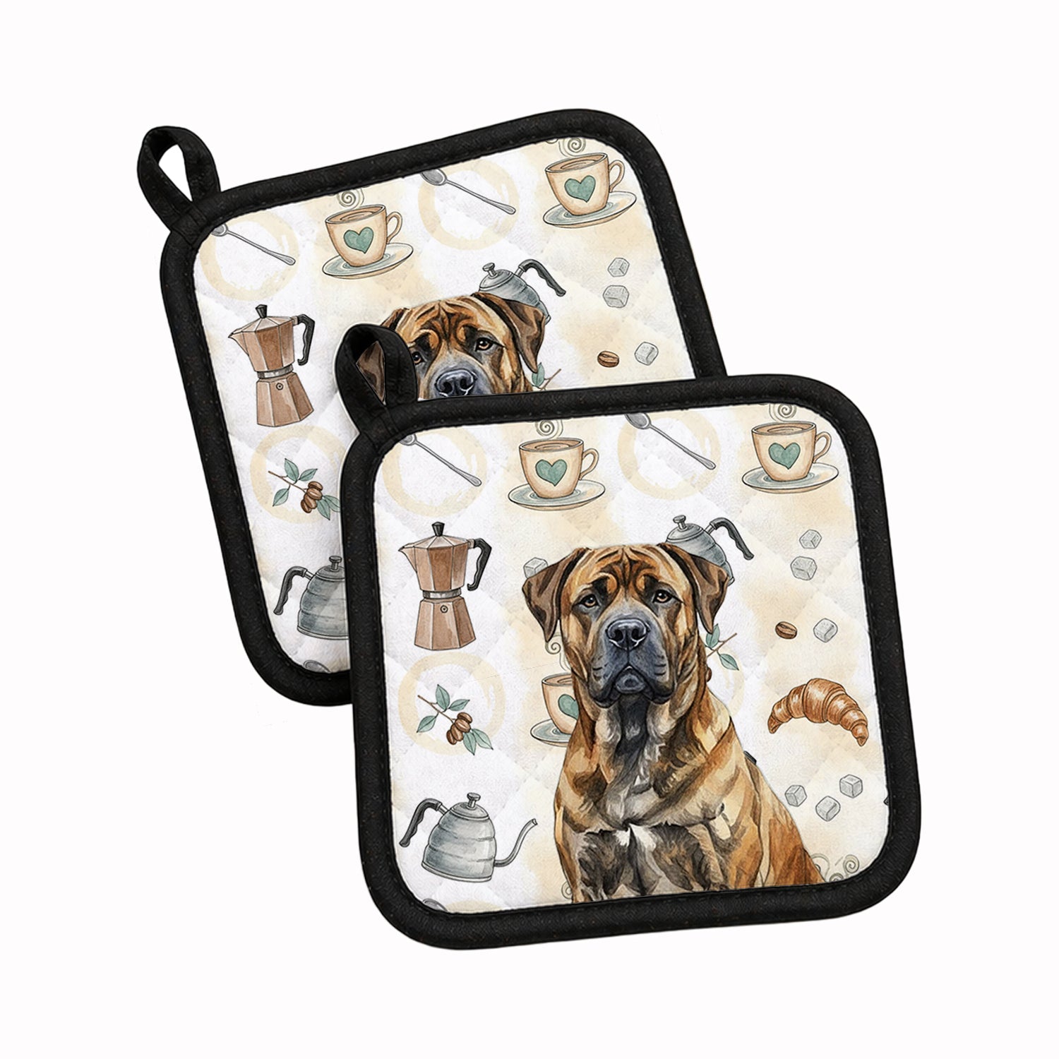Brindle Boerboel Coffee Bar Pot Holder Set of 2 Heat Resistant Quilted Hot Pads 7.5 x 7.5 Inch, Insulated Kitchen Trivets for Cooking & Baking