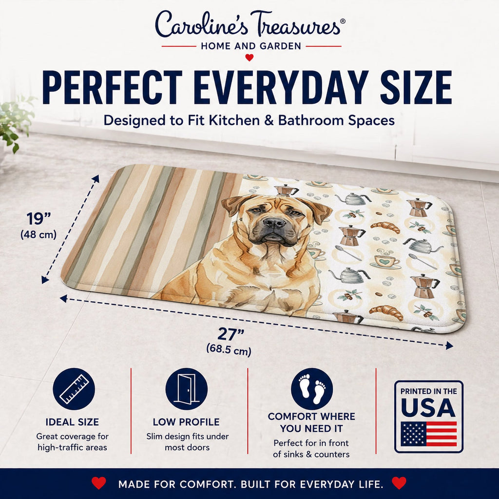 Fawn Boerboel Coffee Bar Memory Foam Kitchen Mat Machine Washable Anti-Fatigue Cushion Comfort Bath or Kitchen Rug