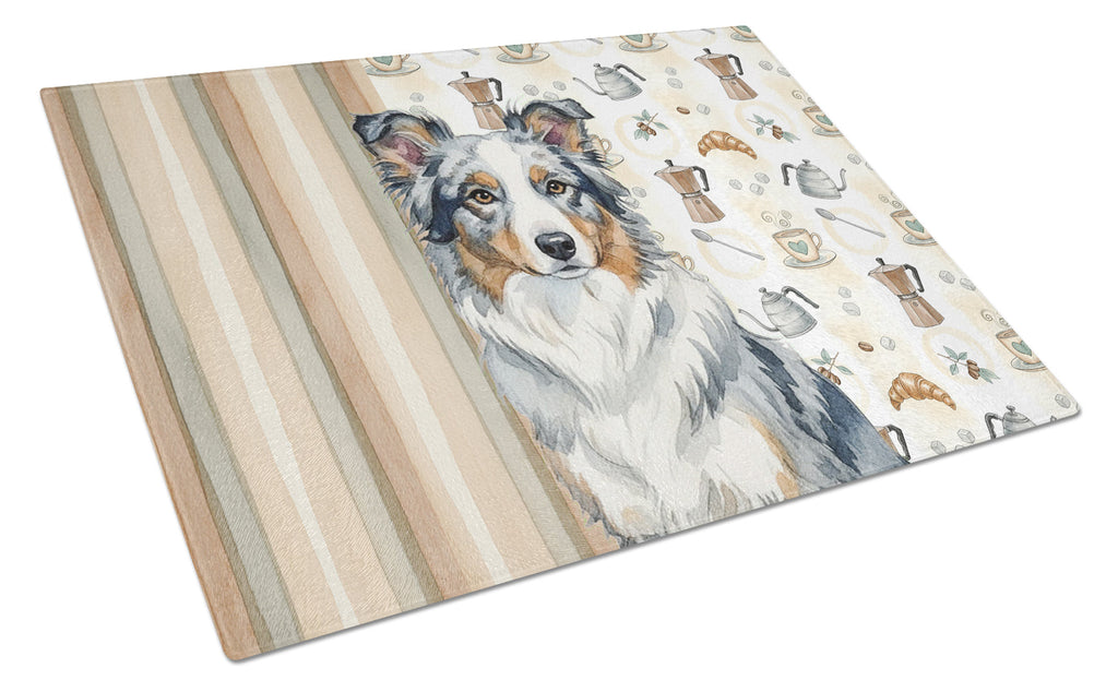 Blue Merle Border Collie Coffee Bar Cutting Board Tempered Glass Kitchen Cutting Surface, Heat Resistant Chopping, Non-Slip Feet, Food Prep & Serving