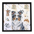 Blue Merle Border Collie Coffee Bar Framed Metal Print Bathroom, Kitchen, Office, Home Decor Wall Art Ready to Hang, Square, 8X8