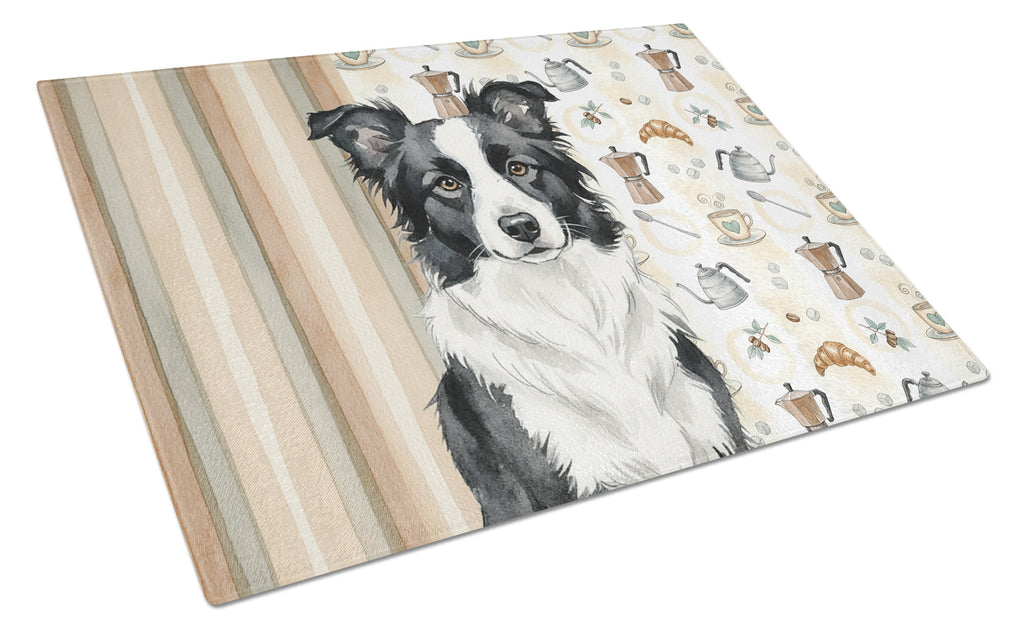 Border Collie Coffee Bar Cutting Board Tempered Glass Kitchen Cutting Surface, Heat Resistant Chopping, Non-Slip Feet, Food Prep & Serving