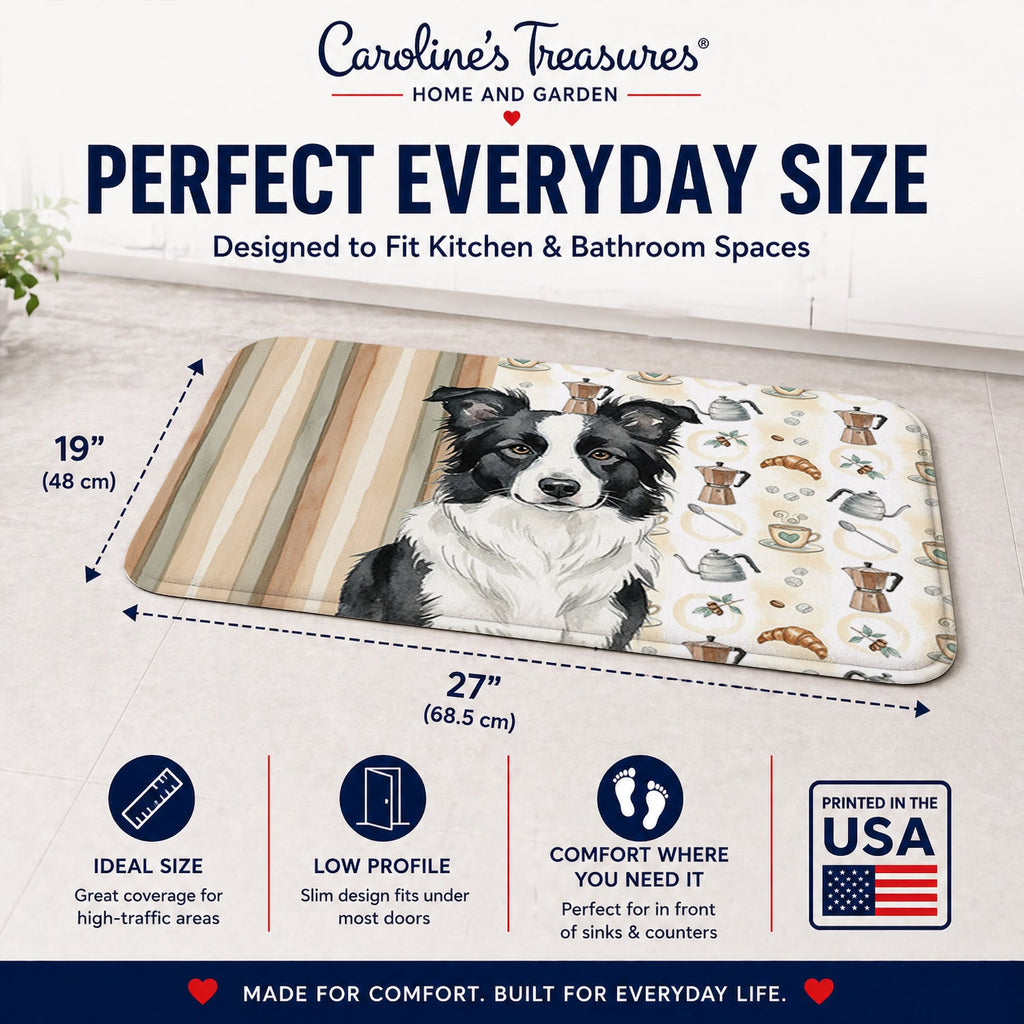Border Collie Coffee Bar Memory Foam Kitchen Mat Machine Washable Anti-Fatigue Cushion Comfort Bath or Kitchen Rug