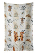 Red and White Border Collie Coffee Bar Kitchen Towel Velour Plush Front and Cotton Loop Back Machine Washable