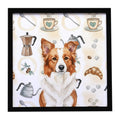 Red and White Border Collie Coffee Bar Framed Metal Print Bathroom, Kitchen, Office, Home Decor Wall Art Ready to Hang, Square, 8X8