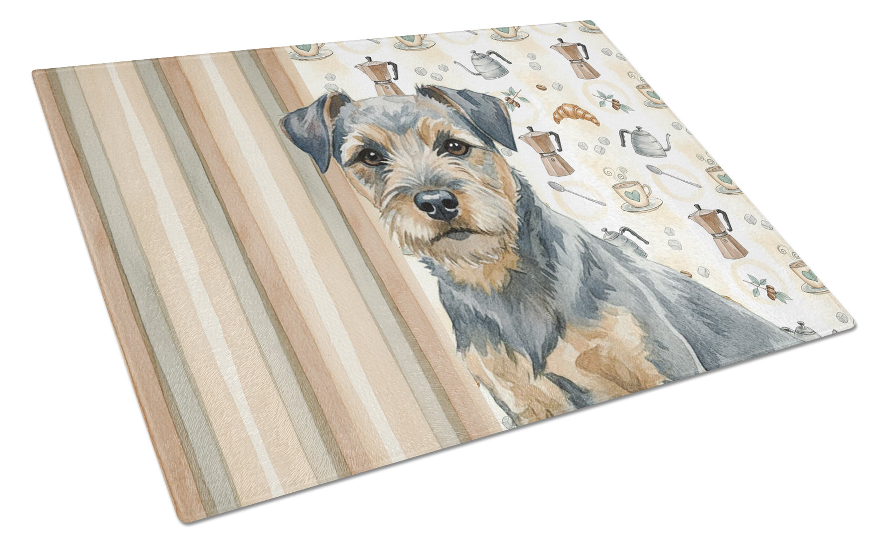 Blue and Tan Border Terrier Coffee Bar Cutting Board Tempered Glass Kitchen Cutting Surface, Heat Resistant Chopping, Non-Slip Feet, Food Prep & Serving