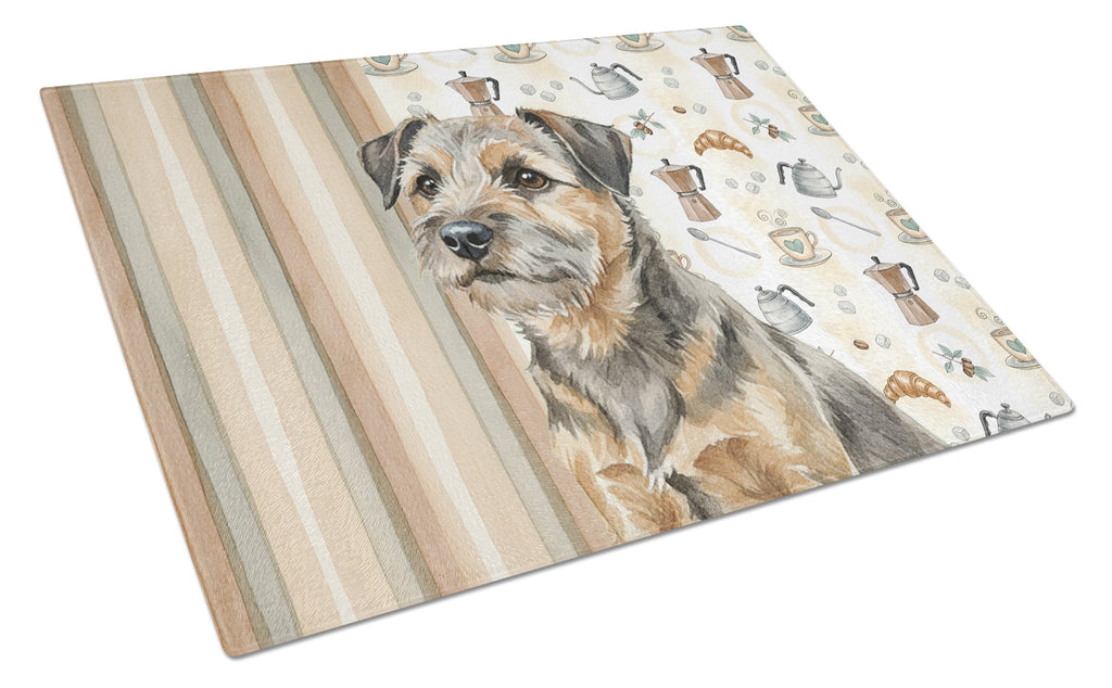 Grizzle and Tan Border Terrier Coffee Bar Cutting Board Tempered Glass Kitchen Cutting Surface, Heat Resistant Chopping, Non-Slip Feet, Food Prep & Serving