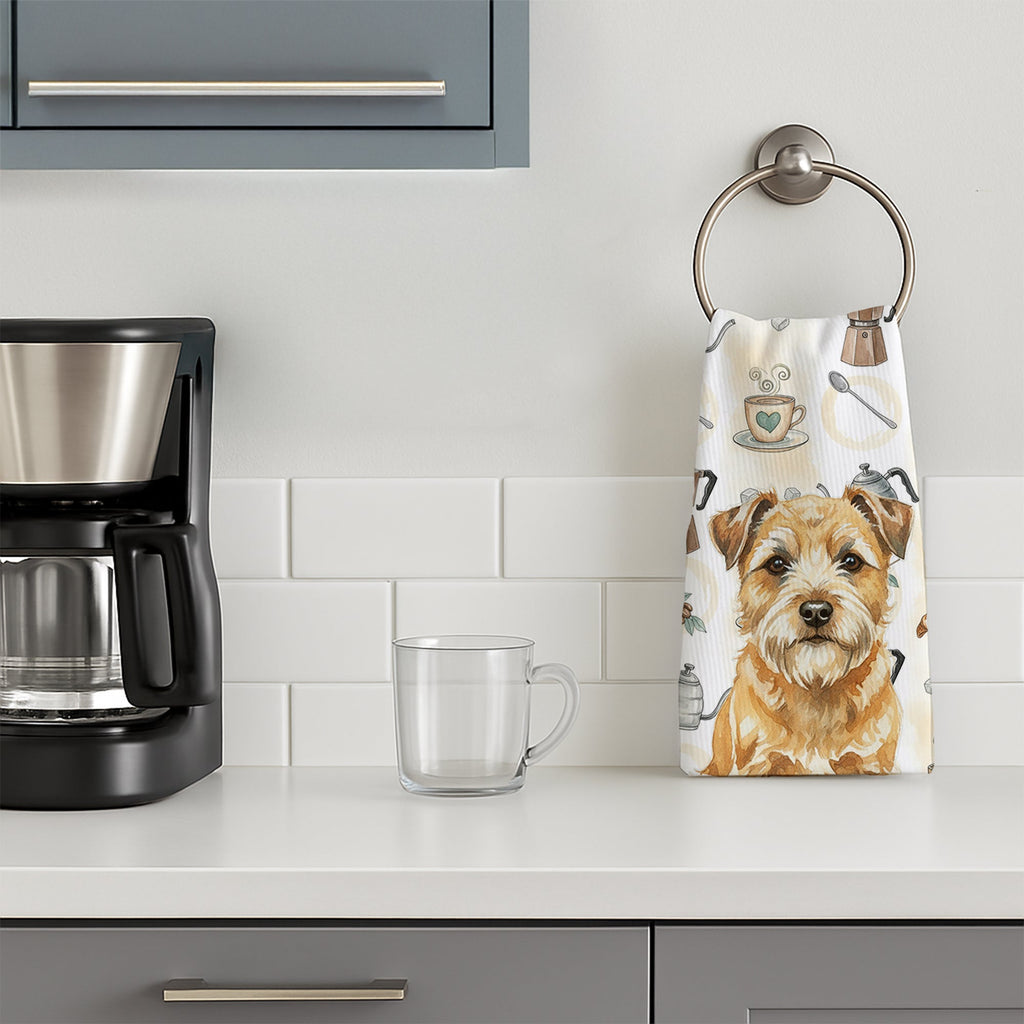 Wheaten Border Terrier Coffee Bar Kitchen Towel Velour Plush Front and Cotton Loop Back Machine Washable