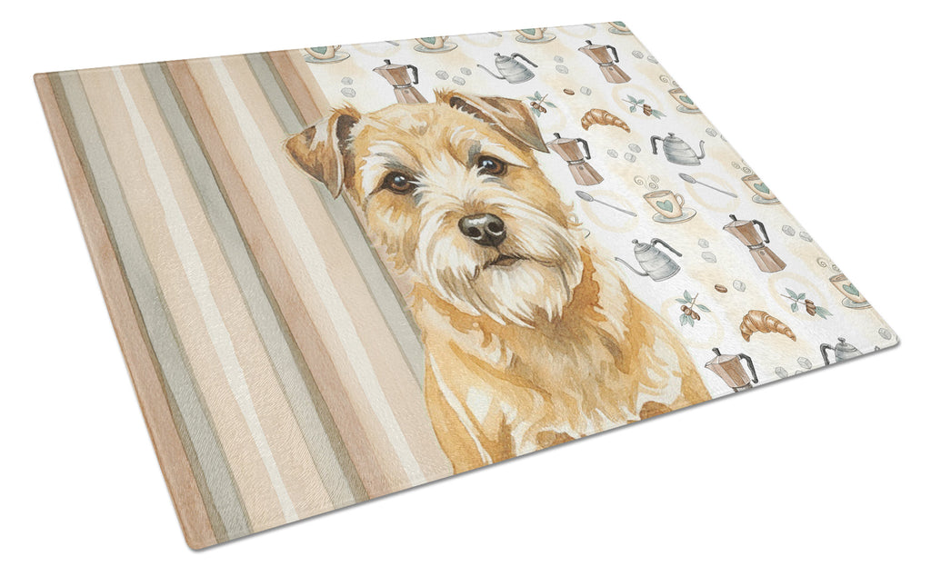 Wheaten Border Terrier Coffee Bar Cutting Board Tempered Glass Kitchen Cutting Surface, Heat Resistant Chopping, Non-Slip Feet, Food Prep & Serving