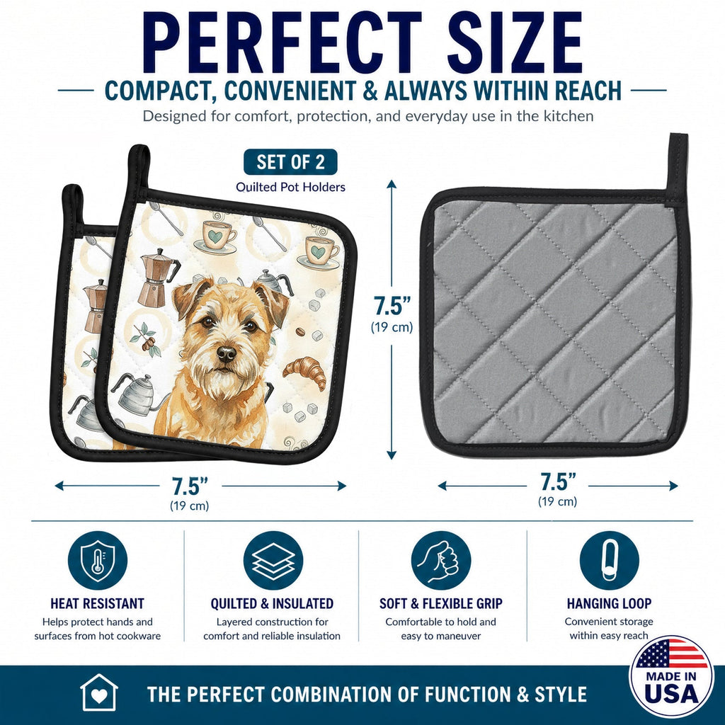 Wheaten Border Terrier Coffee Bar Pot Holder Set of 2 Heat Resistant Quilted Hot Pads 7.5 x 7.5 Inch, Insulated Kitchen Trivets for Cooking & Baking