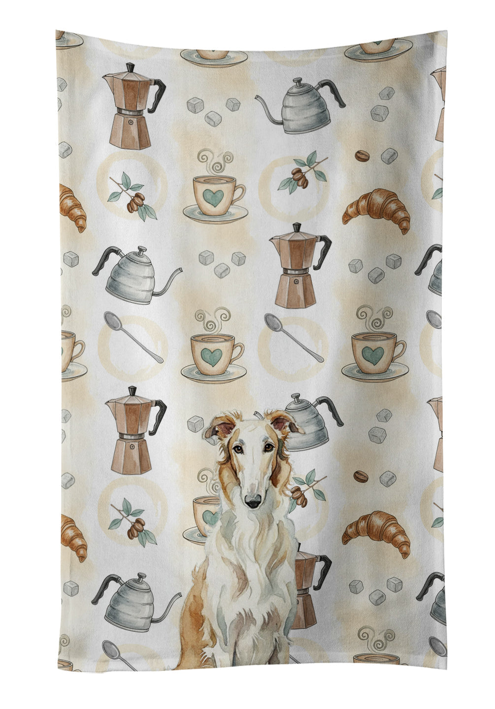 Borzoi Coffee Bar Kitchen Towel Velour Plush Front and Cotton Loop Back Machine Washable