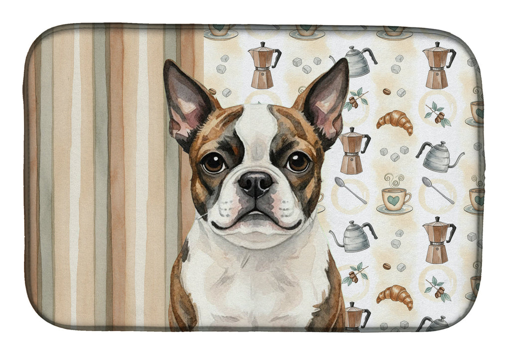 Brindle Boston Terrier Coffee Bar Dish Drying Mat Absorbent Dish Drying Mat Pad for Kitchen Counter Dish Drainer Mat for Countertop, 14 x 21", Multicolor