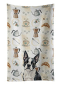 Boston Terrier Coffee Bar Kitchen Towel Velour Plush Front and Cotton Loop Back Machine Washable