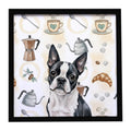 Boston Terrier Coffee Bar Framed Metal Print Bathroom, Kitchen, Office, Home Decor Wall Art Ready to Hang, Square, 8X8