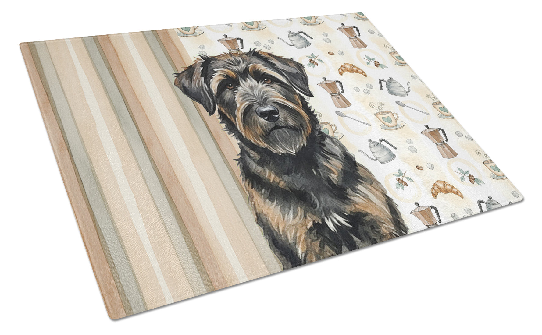 Brindle Bouvier des Flandres Coffee Bar Cutting Board Tempered Glass Kitchen Cutting Surface, Heat Resistant Chopping, Non-Slip Feet, Food Prep & Serving