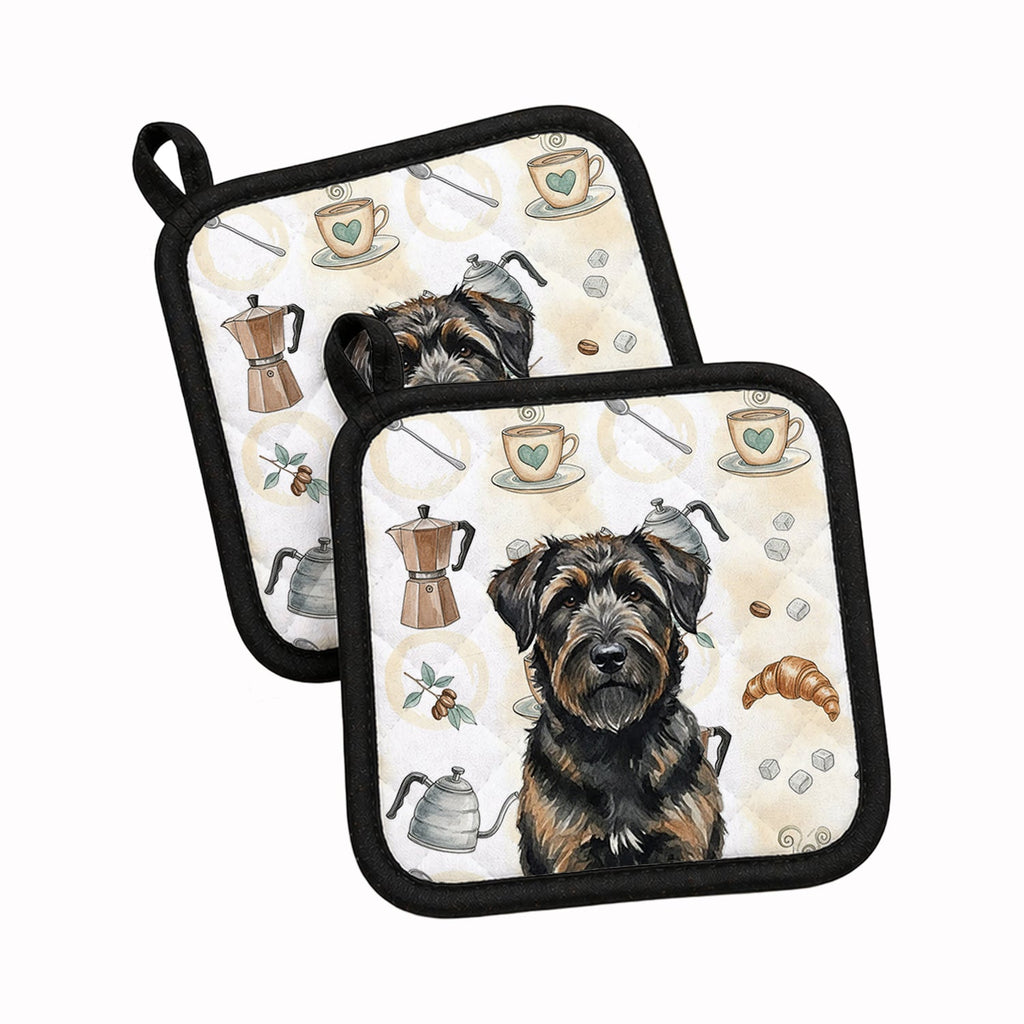 Brindle Bouvier des Flandres Coffee Bar Pot Holder Set of 2 Heat Resistant Quilted Hot Pads 7.5 x 7.5 Inch, Insulated Kitchen Trivets for Cooking & Baking