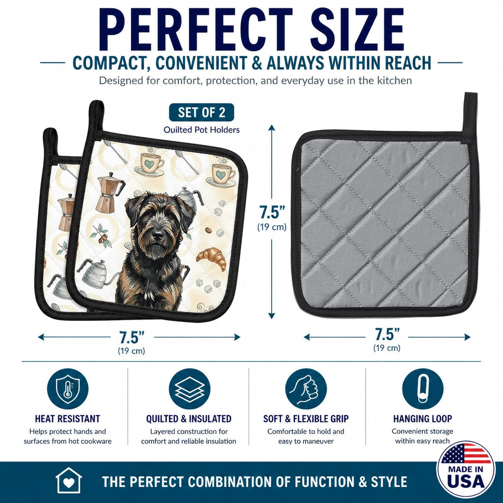 Brindle Bouvier des Flandres Coffee Bar Pot Holder Set of 2 Heat Resistant Quilted Hot Pads 7.5 x 7.5 Inch, Insulated Kitchen Trivets for Cooking & Baking