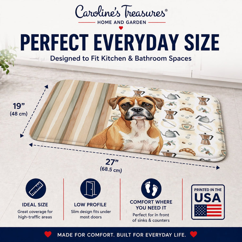 Boxer Coffee Bar Memory Foam Kitchen Mat Machine Washable Anti-Fatigue Cushion Comfort Bath or Kitchen Rug