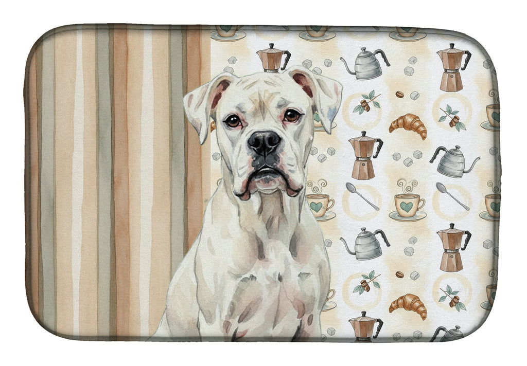 White Boxer Coffee Bar Dish Drying Mat Absorbent Dish Drying Mat Pad for Kitchen Counter Dish Drainer Mat for Countertop, 14 x 21", Multicolor